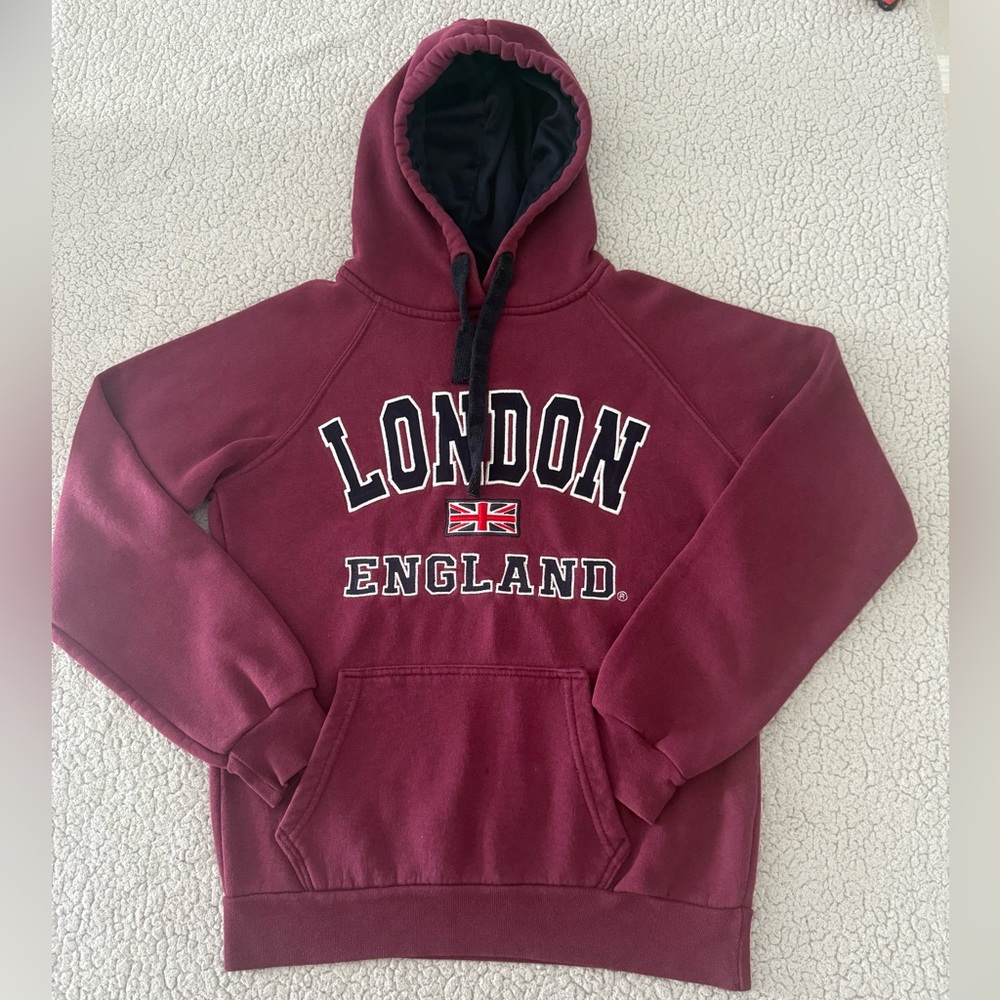 London England Men Maroon Hooded Sweatshirt Size S